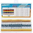 AUKENIEN 1/4W Resistor Assortment Kit 40 Values 400pcs 1/4 Watt Metal Film Fixed Resistors Variety Pack 0 Ohm to 10M Ohm 1/4Watt 0.25 watt Common Resistors Assorted RoHS Compliant with ±1% Tolerance