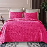 Whale Flotilla Queen Quilt Bedding Set, Soft Hot Pink Bedspreads Quilts Queen Full Size for All Seasons, 3 Pieces Lightweight Geometric Star Pattern Coverlet