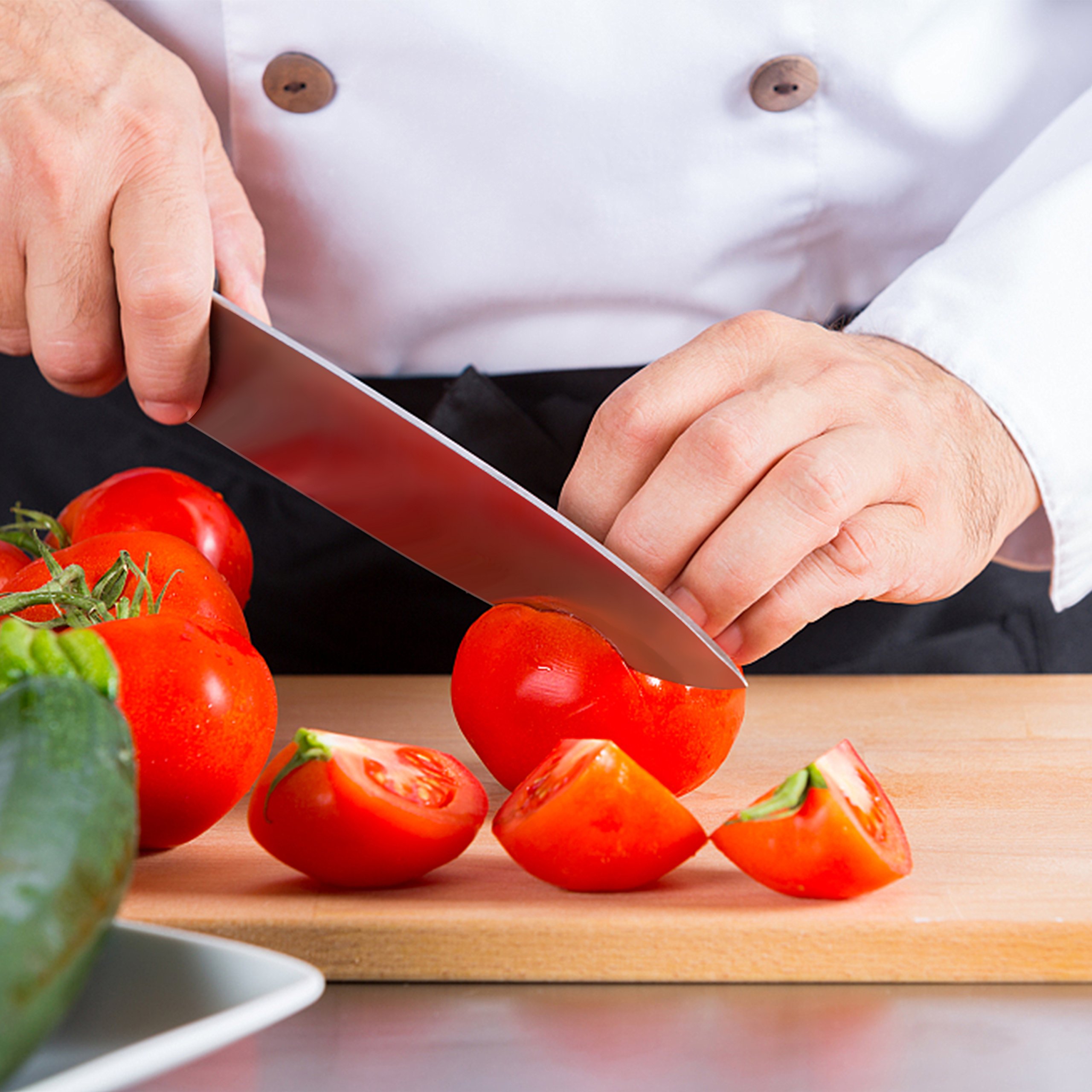 Küchenmesser, Profi 20cm Kochmesser ,Chefmesser, Gemüsemesser,Allzweckmesser, Kartoffelschälmesser aus hochwertigem Carbon Edelstahl,Extra Scharfe Messerklinge, Ergonomischer Holz-Griff