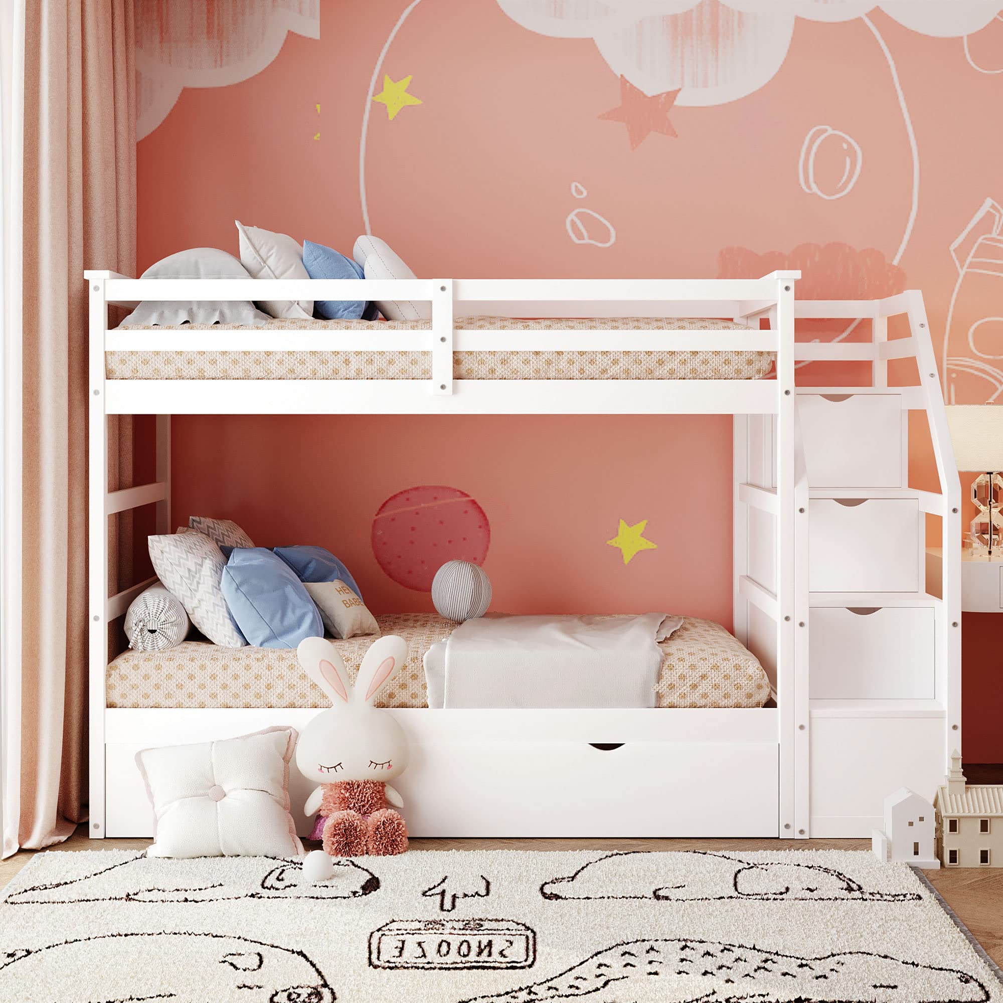 BIADNBZ Twin Over Twin Bunk Bed with Stairs Storage