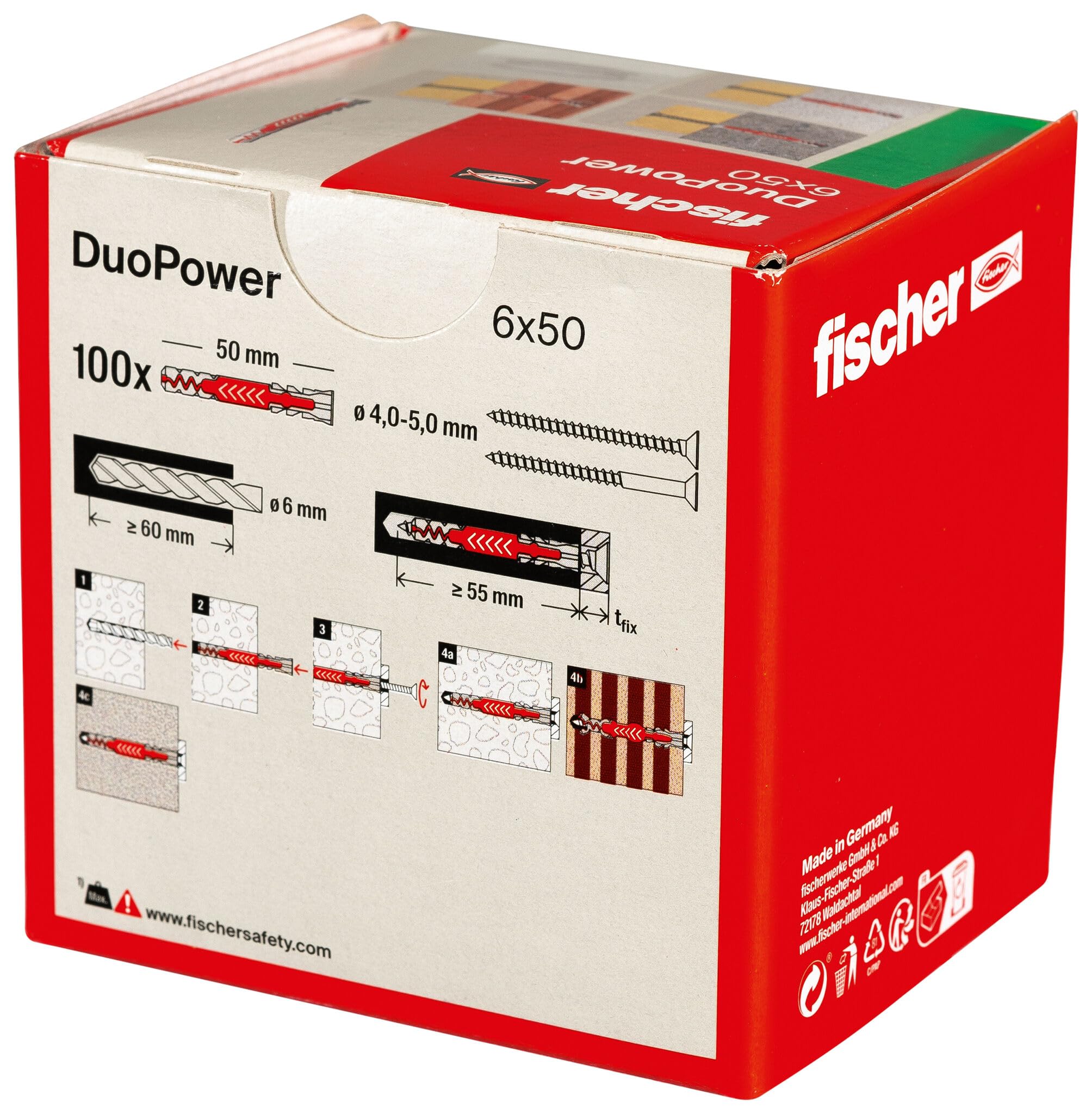 fischer DuoPower 6 x 50, Universaldübel, leistungsstarker 2-Komponenten-Dübel, Kunststoffdübel zur Befestigung in Beton, Ziegeln, Stein, Gipskarton uvm., ohne Schrauben, 100 Stück 3
