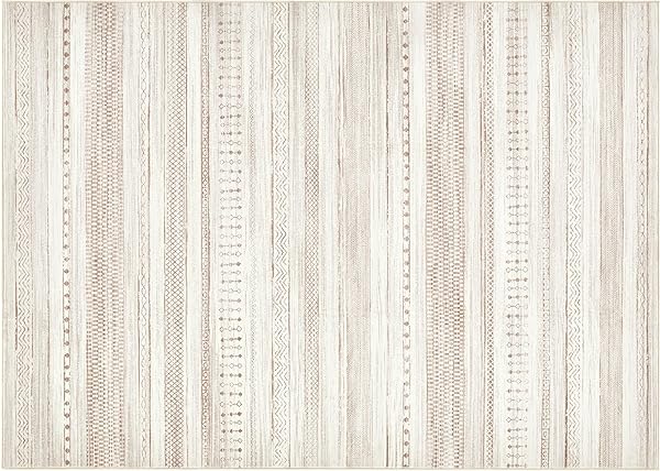 BORAYA AREA RUGS FOR LIVING ROOM: 6X9 WASHABLE BOHO RUG FOR BEDROOM LARGE NEUTRAL BOHEMIAN MOROCCAN FARMHOUSE GEOMETRIC DINING ROOM RUGS ULTRA SOFT FLOOR CARPET INDOOR FOR HOME OFFICE – BROWN