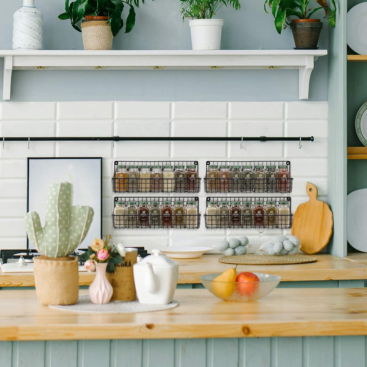 Aesthetic Farmhouse Spice Racks For Wall Mount - Space Saving And Easy To Install Set of 4 Hanging Racks - The Perfect Seasoning Organizer For Your Kitchen: Home Improvement