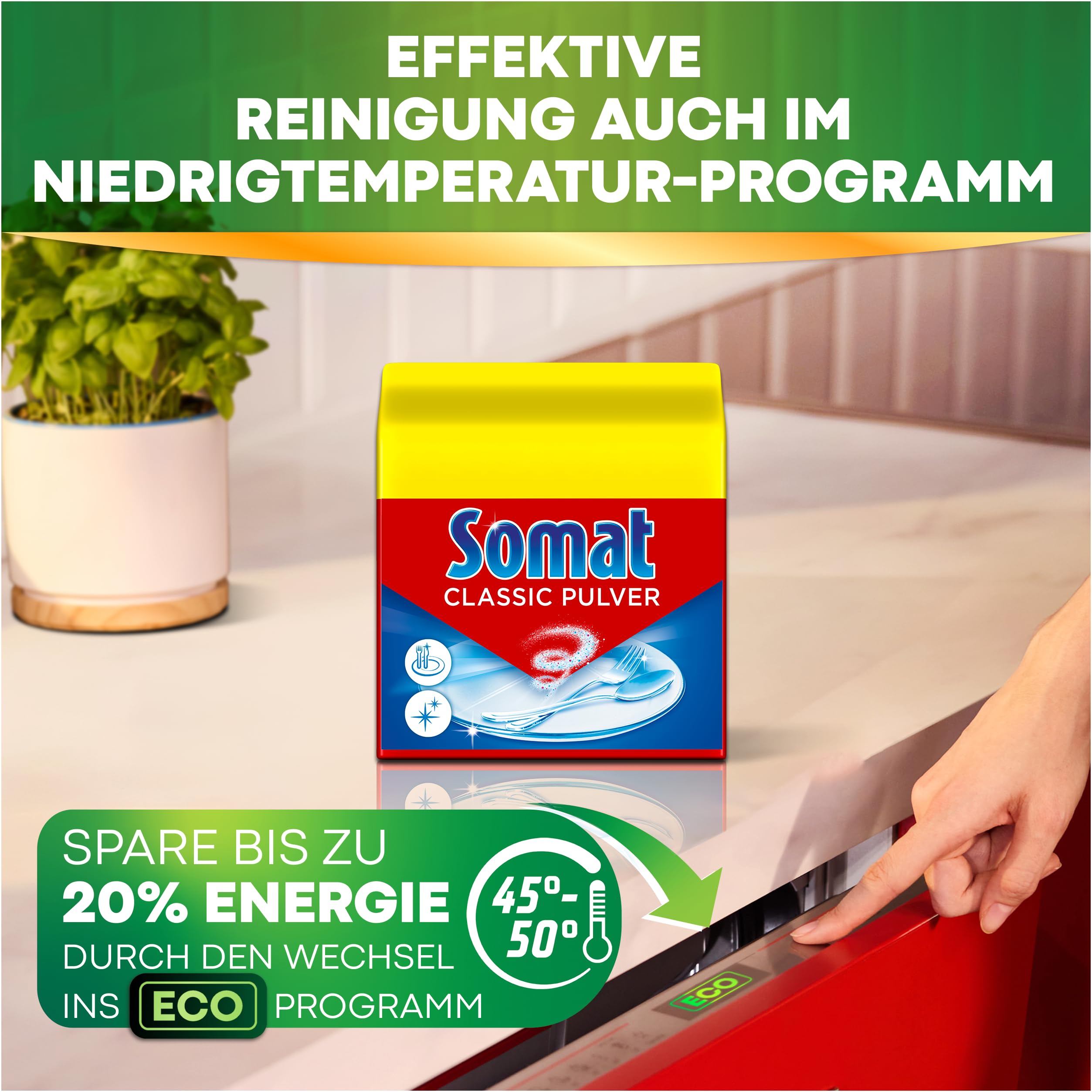 Somat Pulver Classic (60 Spülgänge), Spülmaschinenpulver für die tägliche Reinigung auch im Eco-Programm, Spülmittel Pulver verleiht brillanten Glanz und strahlend sauberes Geschirr 6