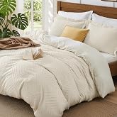 JOLLYVOGUE Twin/Twin XL Duvet Cover, 2-Piece, Soft Pre-Washed Microfiber | Lightweight &amp; Breathable, Bedding Set, Zipper Closure, Boho Tufted, All Season, 8 Corner Ties, Comforter Not Included, Beige