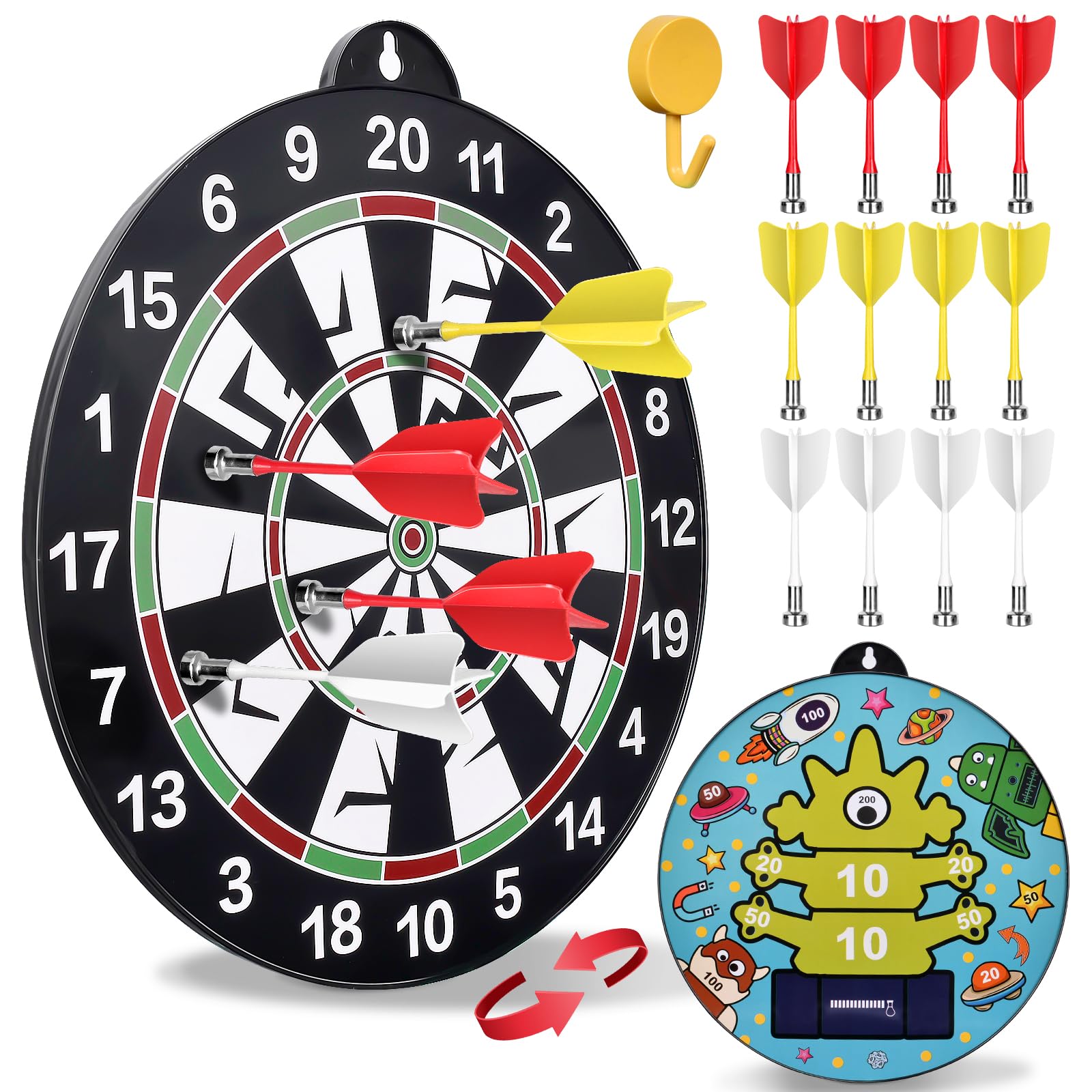 flintronic Double-Sided Magnetic Kids Dart Board Set, Large Size Boys Toys Dartboards with 12 Darts, Indoor Outdoor Party Games Toys Gifts for 3-12 Year Old Kids - Monster