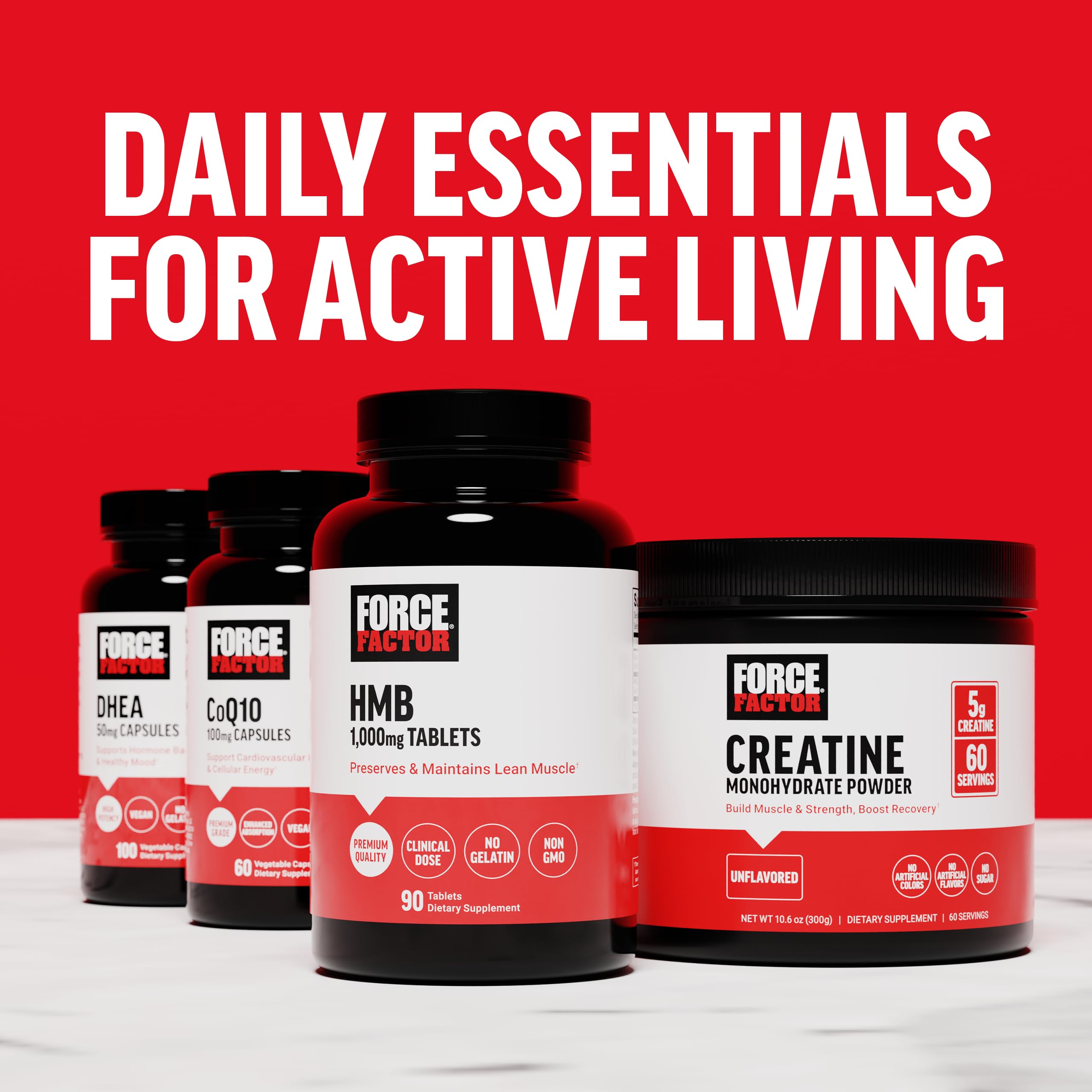 FORCE FACTOR HMB Supplement to Preserve Lean Muscle, Support Workout Recovery, and Prevent Muscle Protein Breakdown, Clinical Dose, Premium Quality, Non-GMO, 90 Tablets