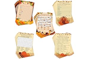 MLOLM 129 Pcs Thanksgiving Games Set Thanksgiving Party Game Cards for Adults Thanksgiving Word Search Scramble Trivia Game for Family Fall Thanksgiving Harvest Activities Party Game Supplies