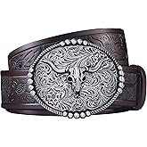FIORETTO Western Cowboy Belts for Men Women Cowgirl Leather Belt Big Buckle Bull Belt for Jeans