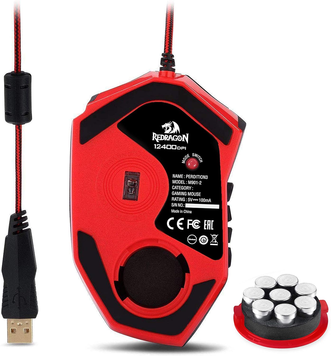Redragon M901 Wired Gaming Mouse MMO RGB LED Backlit Mice 12400 DPI Perdition with 18 Programmable Buttons Weight Tuning for Windows PC Gaming (Black): Computers & Accessories