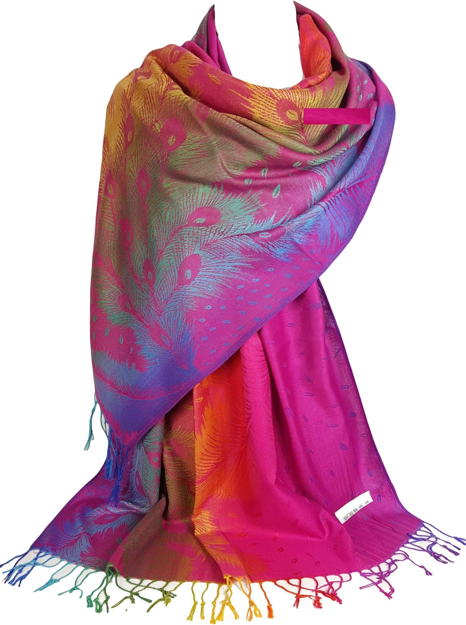 GFM® Elegant Pashmina Style Scarf Or Shawl in Peacock Feathers Design (PCKPASH)
