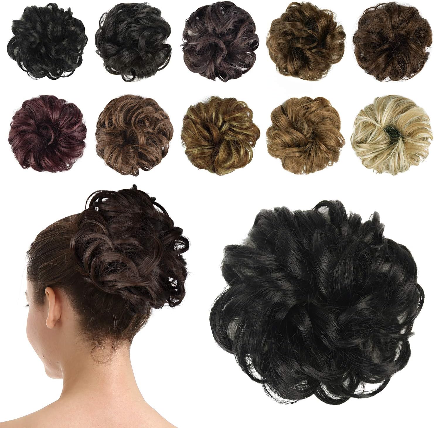 BARSDAR Synthetic Hair Bun Extensions Hairpiece Messy Hair Scrunchies for Women Updo ponytail Extensions - A01 Jet Black Scrunchie