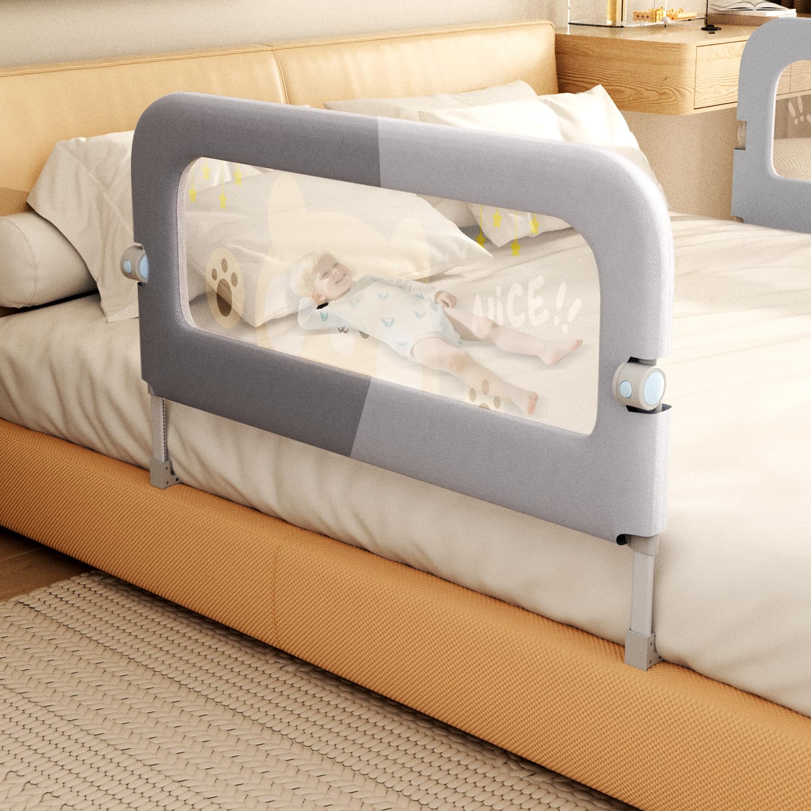 Photo 1 of Abdtech Bed Guard Rail for Toddlers - 47 inches Lift Foldable Toddler Bed Rails for Kids - Safety Baby Bed Rail Guard with Reinforced - Great Fit for Kids Twin Double, Full Size, Queen, King Size
