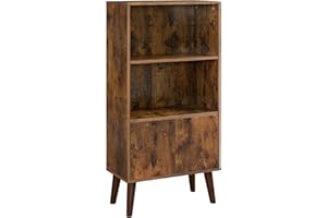 VASAGLE Bookcase, 2-Tier Retro Bookshelf with Doors, Storage Cabinet for Books, Photos, Decorations in Living Room, Office, Study, Mid-Century Style, Rustic Brown ULBC09BX