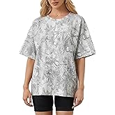 MSBESYOR Camo Shirt for Women Maple Leaf Print Short Sleeve Crewneck T-Shirts Summer Oversized Tee Shirts Streetwear