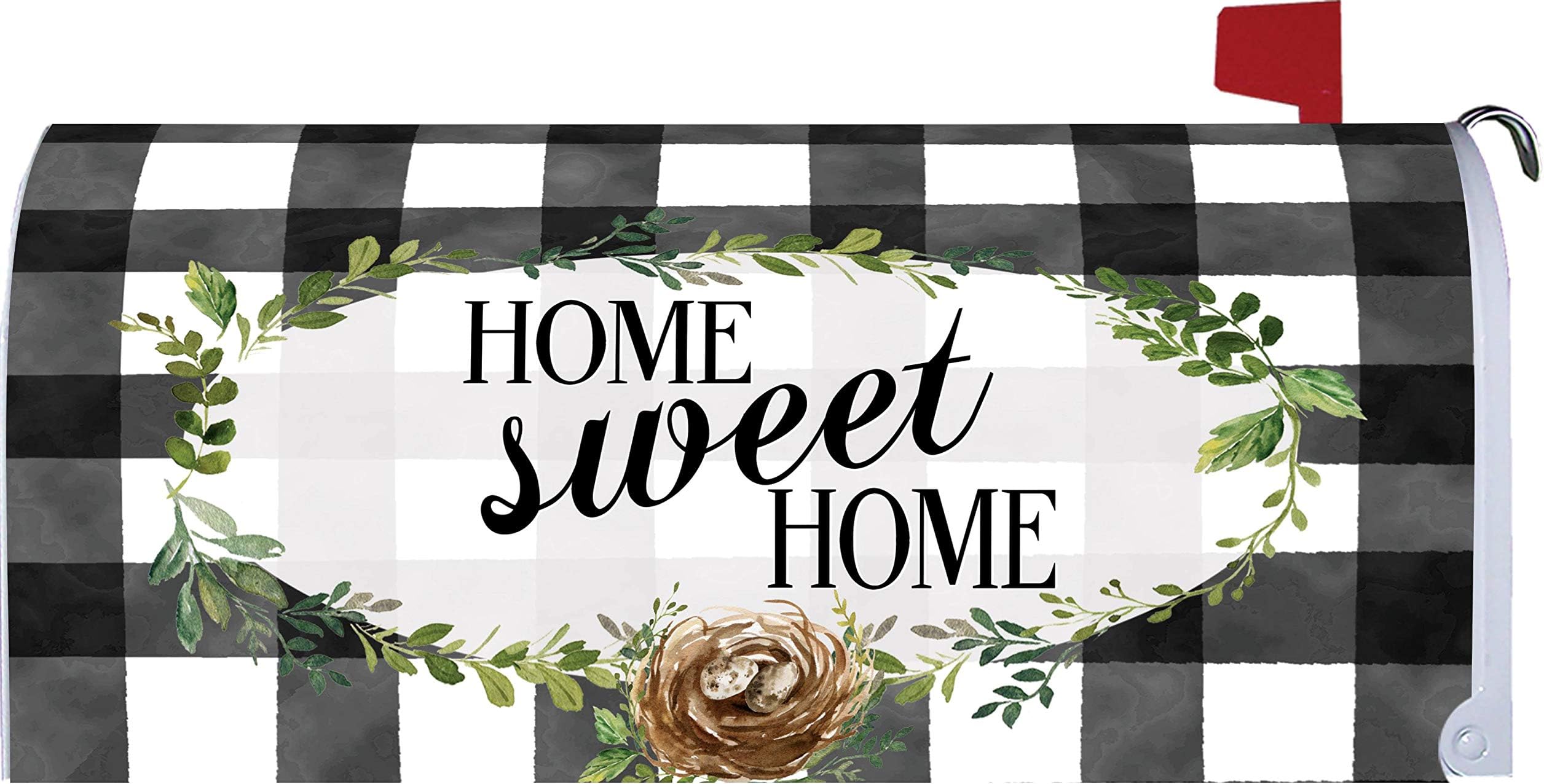 INC. Gingham Home Sweet Home - Mailbox Makeover - Vinyl with Magnetic Strips for Steel Standard Rural Mailbox - Made in The USA - Copyright, Licensed and Trademarked