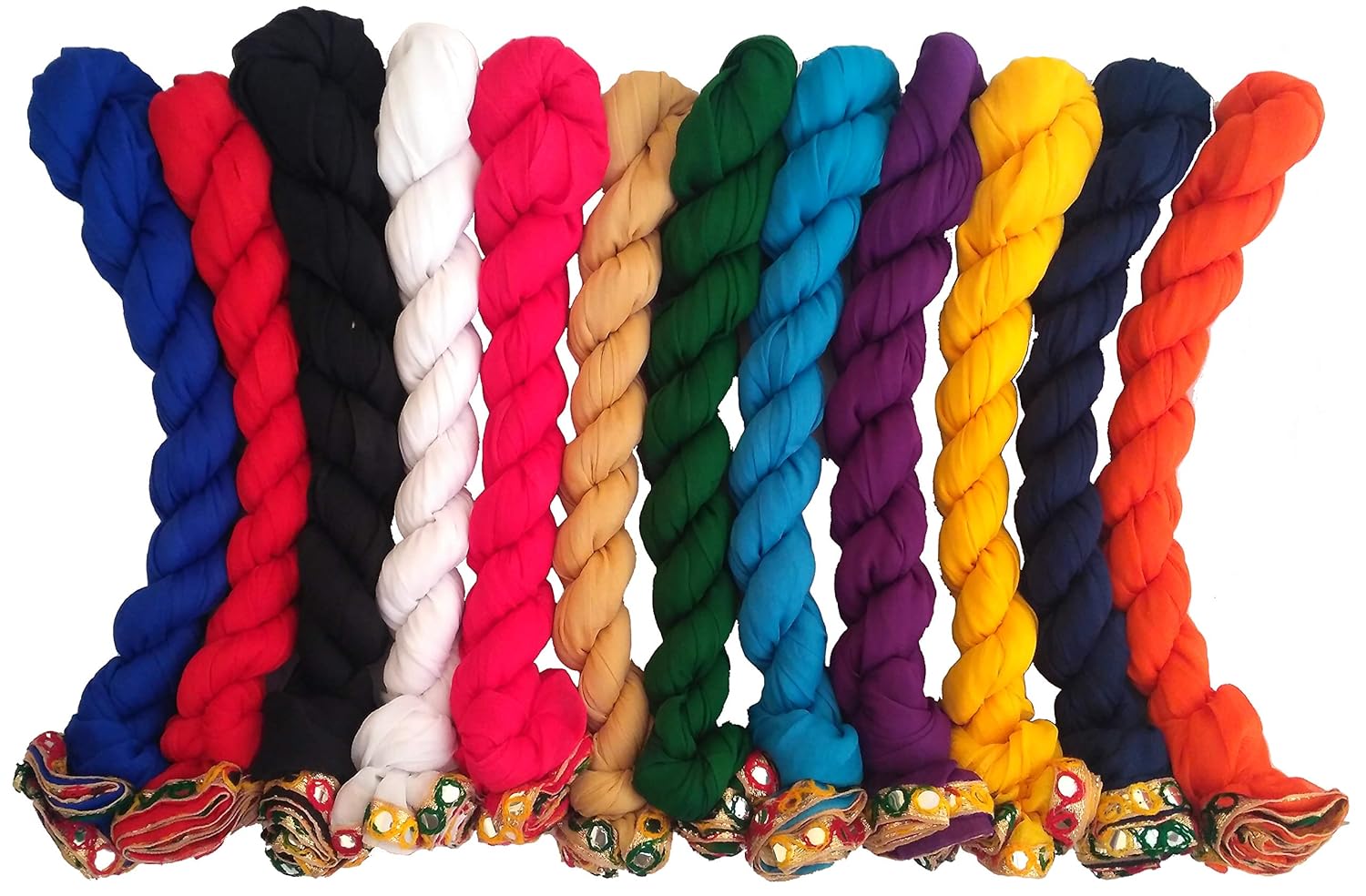 whiteheaven women's faux chiffon dupatta combo with plastic mirror lace (set of 12)