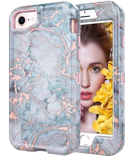 Iphone 7 Case Iphone 8 Shiny Rose Gold Blue Gray Marble Case