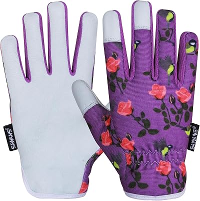 SAWANS Leather Gardening Gloves Ladies Mens Thorn Proof Purple M Pack 1