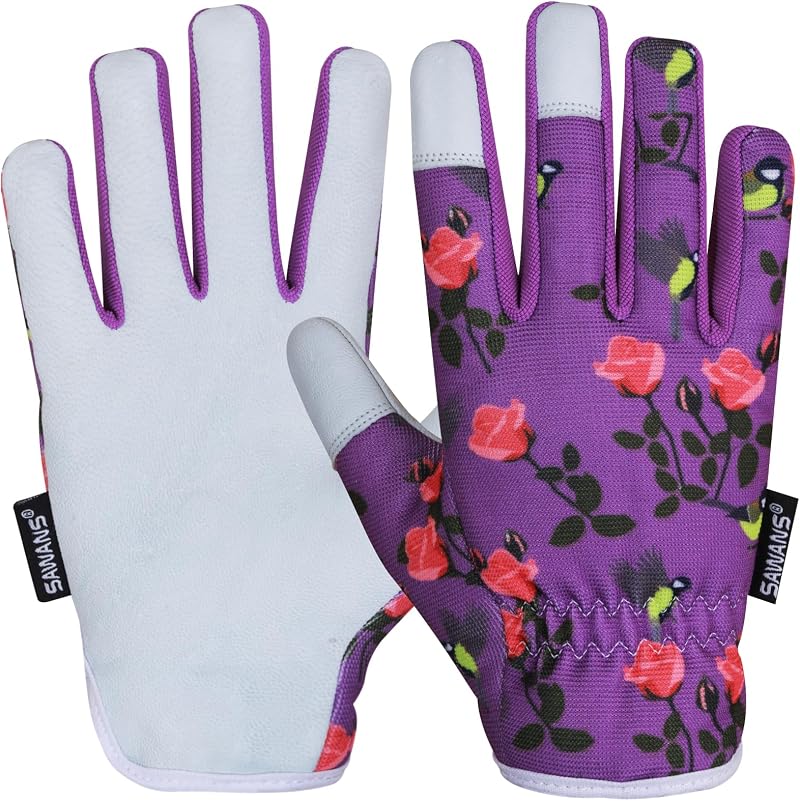 SAWANS Leather Gardening Gloves Ladies Mens Thorn Proof Purple M Pack 1