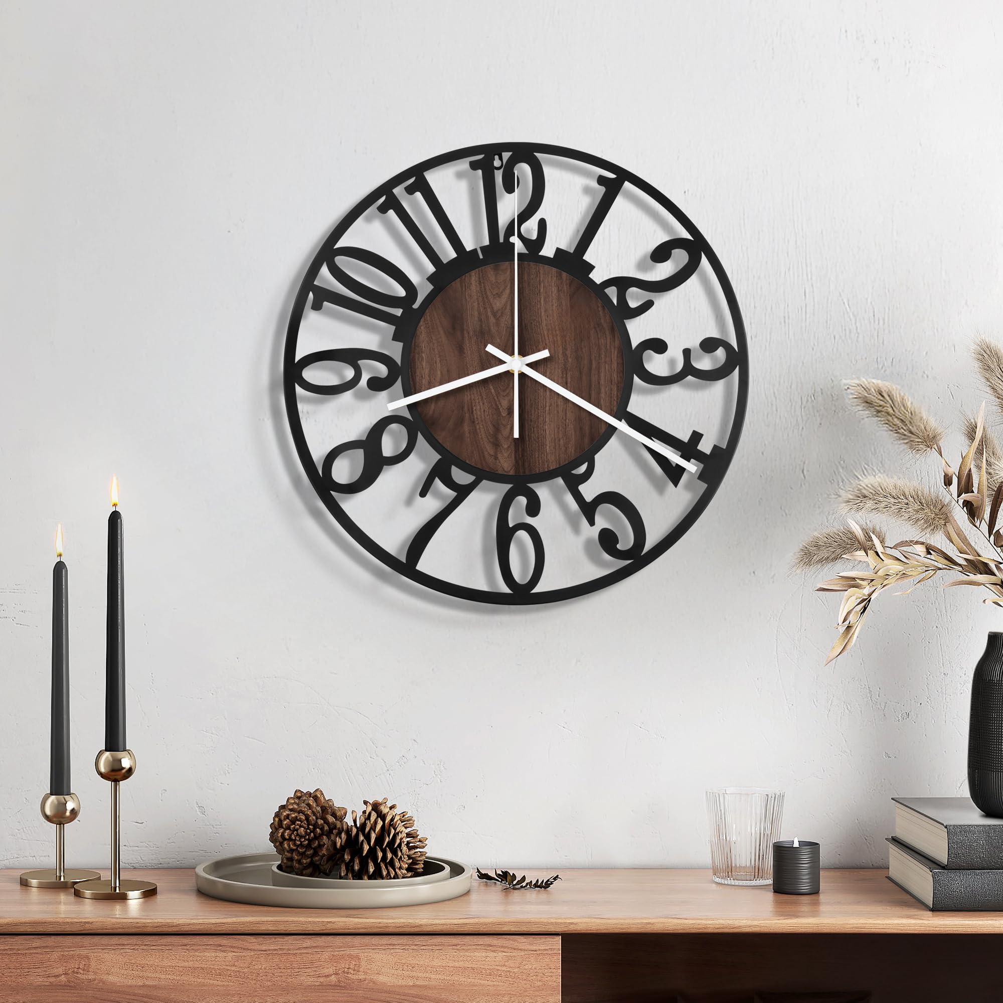 Photo 1 of Maxstar Wall Clock Battery Operated,Silent Non-Ticking Modern Rustic Metal Round Clocks Small for Living Room/Bedroom/Office/Kitchen/Farmhouse Home Decor-10 Inch(Brown-Wood)