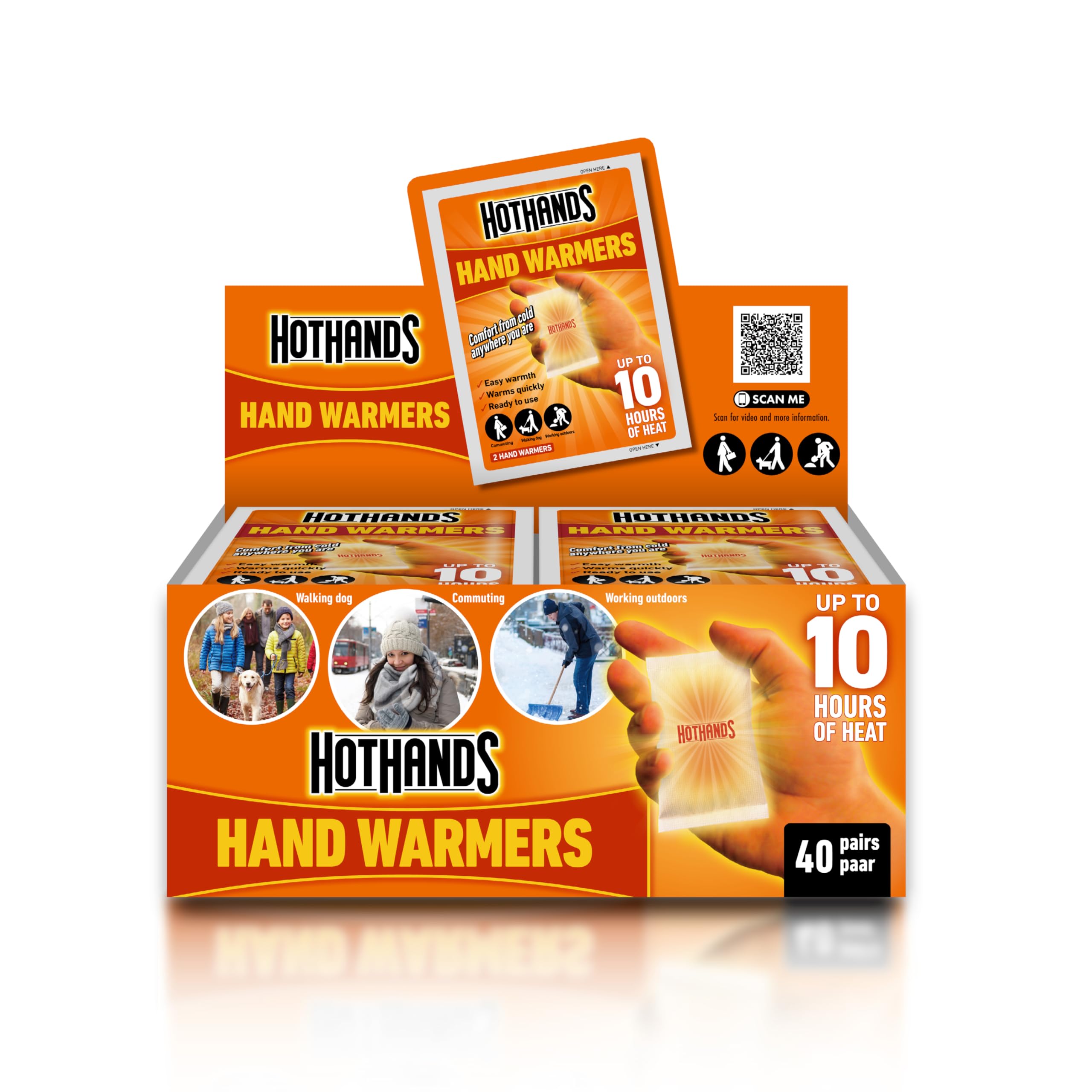 HotHands Hand Warmers - 40 pairs - 10 hours of heat - Air activated - Ready to use, 8368342, Orange