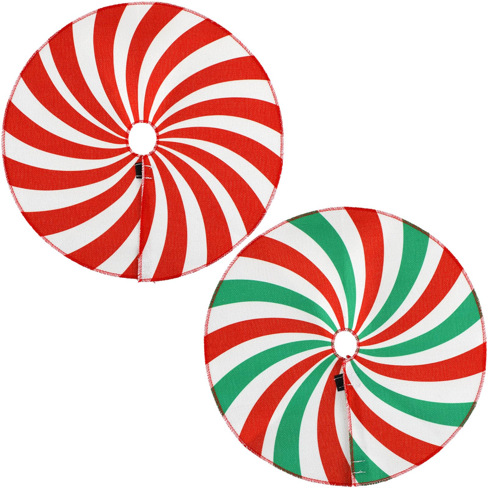 Photo 1 of 2 Pcs Mini Christmas Tree Skirt 15 Inches Swirl Candy Tree Skirt Christmas Tree Mat Red and Green Tree Skirt for Christmas Holiday Decor Indoor Outdoor Decor
