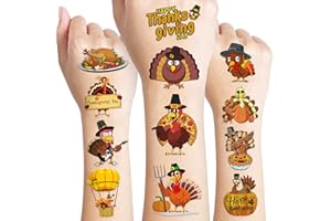 MEOISDABEST 96 PCS Funny Happy Thanksgiving Food Pre-cut Temporary Tattoos Stickers Fall Autumn Birthday Party Decorations Supplies Favors Decor Cute Pumpkin Turkeys Dinner Tattoo Gifts Boys Girls Prizes Holiday