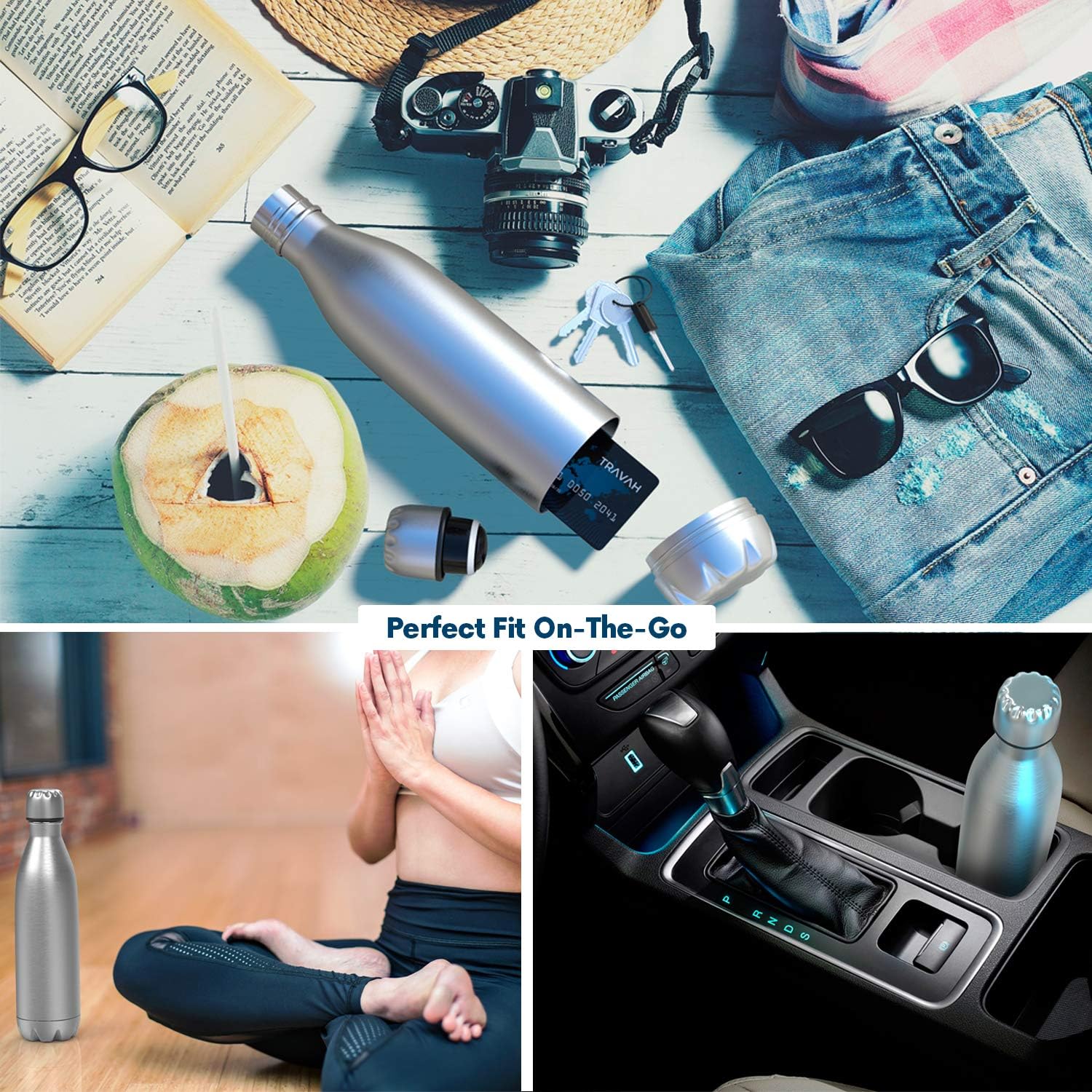 Diversion Safe Water Bottle | Stash Can Hidden Bottom for Valuables | 17ounce Liquid Capacity and Dry Storage Compartment | Stainless Steel Vacuum Insulated Leak Proof | BONUS Smell Proof Bag Included - - 