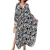 Yanziliu Kaftan Dresses for Women V-Neck Batwing Sleeves Swimsuit Beach Cover Ups Tie Dye Caftan Hawaiian Dress