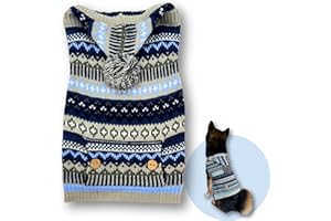 PAWCRATEAN Cute Sweater for Dogs and Cats Soft Flannel Pet Outfit Warm and Cozy Animal Hoodie Small to Large Pet Clothes for Halloween Parties and Everyday Wear (Small, Blue Patten with Hat)