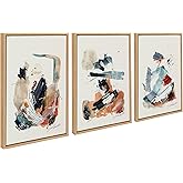 Kate and Laurel Sylvie By The Fireplace Series Framed Canvas Wall Art Set by Xizhou Xie; 3 Piece Set Natural; Modern Abstract