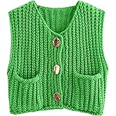 Bozanly Womens Chunky Knit Sweater Vest Cute Button Down Sleeveless Crop Crochet Cardigan Vest 2025