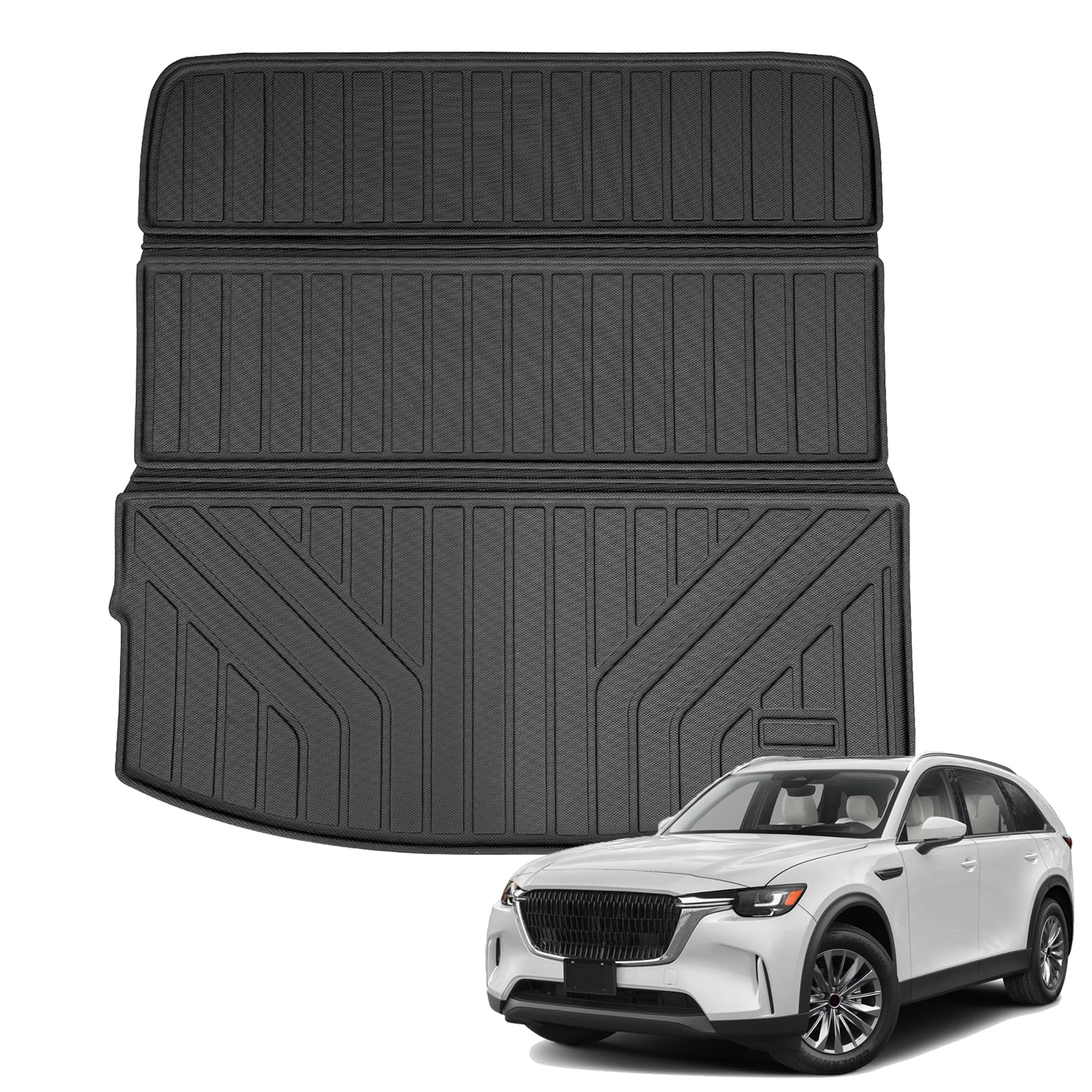 Photo 1 of Auxko All Weather Cargo Mat with Back Seat Mat Fit for Mazda CX90 2025 2024 TPE Trunk Mat Accessories All Season Odorless Anti-Slip Black