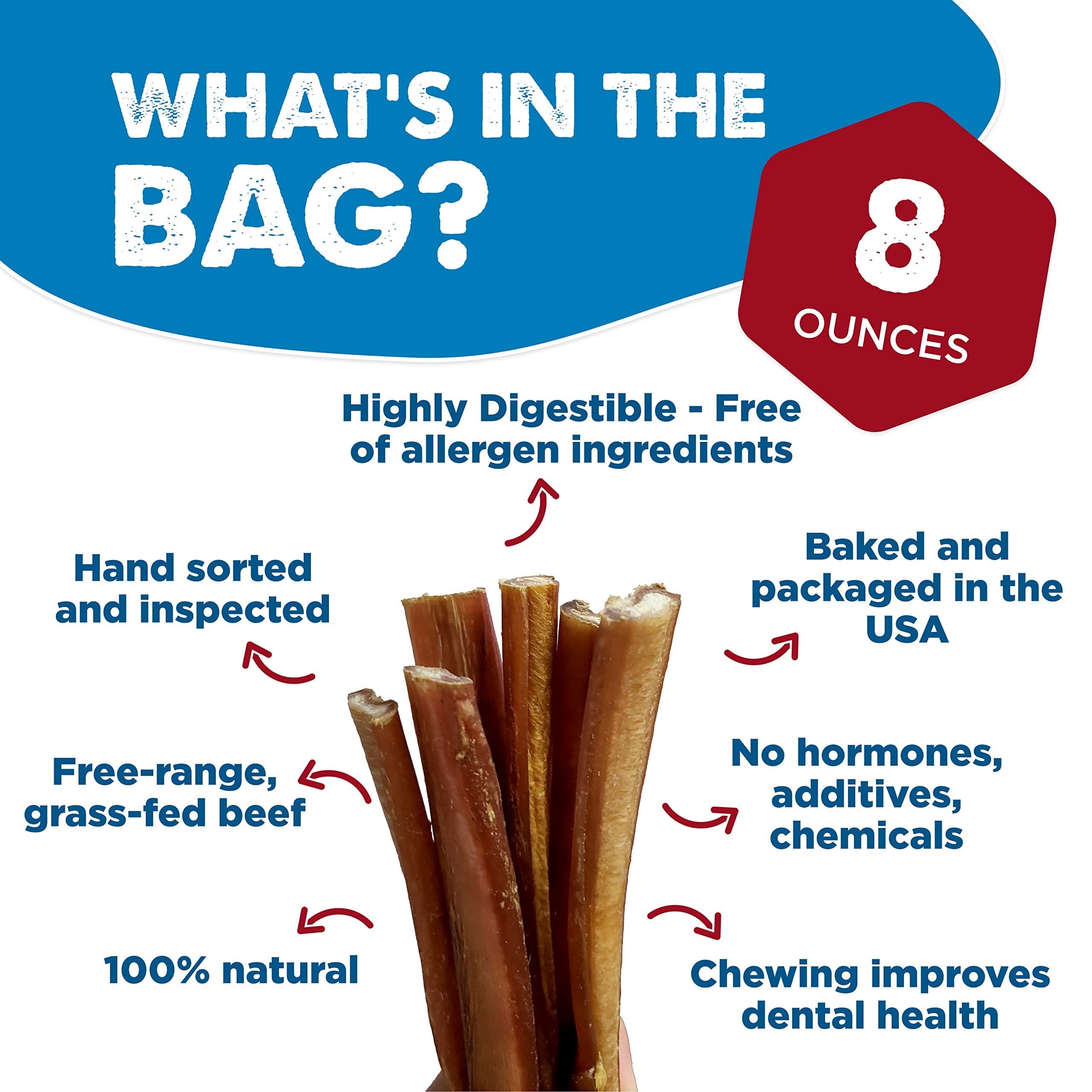 Best Bully Sticks 12 Inch AllNatural Bully Sticks for Dogs 12” Fully Digestible, 100 Grass