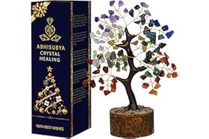 ABHISUBYA 7 Chakra Tree of Life - Money Tree - Aesthetic Room Decor - Crystal Necklace - Nature Decor - Crystal Tree - Buddha Decor - Return Gift - Small Decor Items for Shelf, Feng Shui, Artificial Bonsai Tree