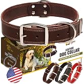 ADITYNA Heavy Duty Leather Dog Collar for Large Dogs, Adjustable 17-23" | Soft yet strong leather collar for walking, training &mdash; great for Labrador, German Shepherd, Golden Retriever, Doberman