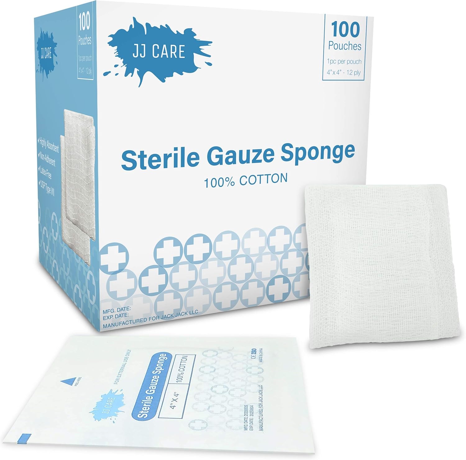 [Box of 100] 4x4 Sterile Gauze Pads 12Ply Cotton Gauze