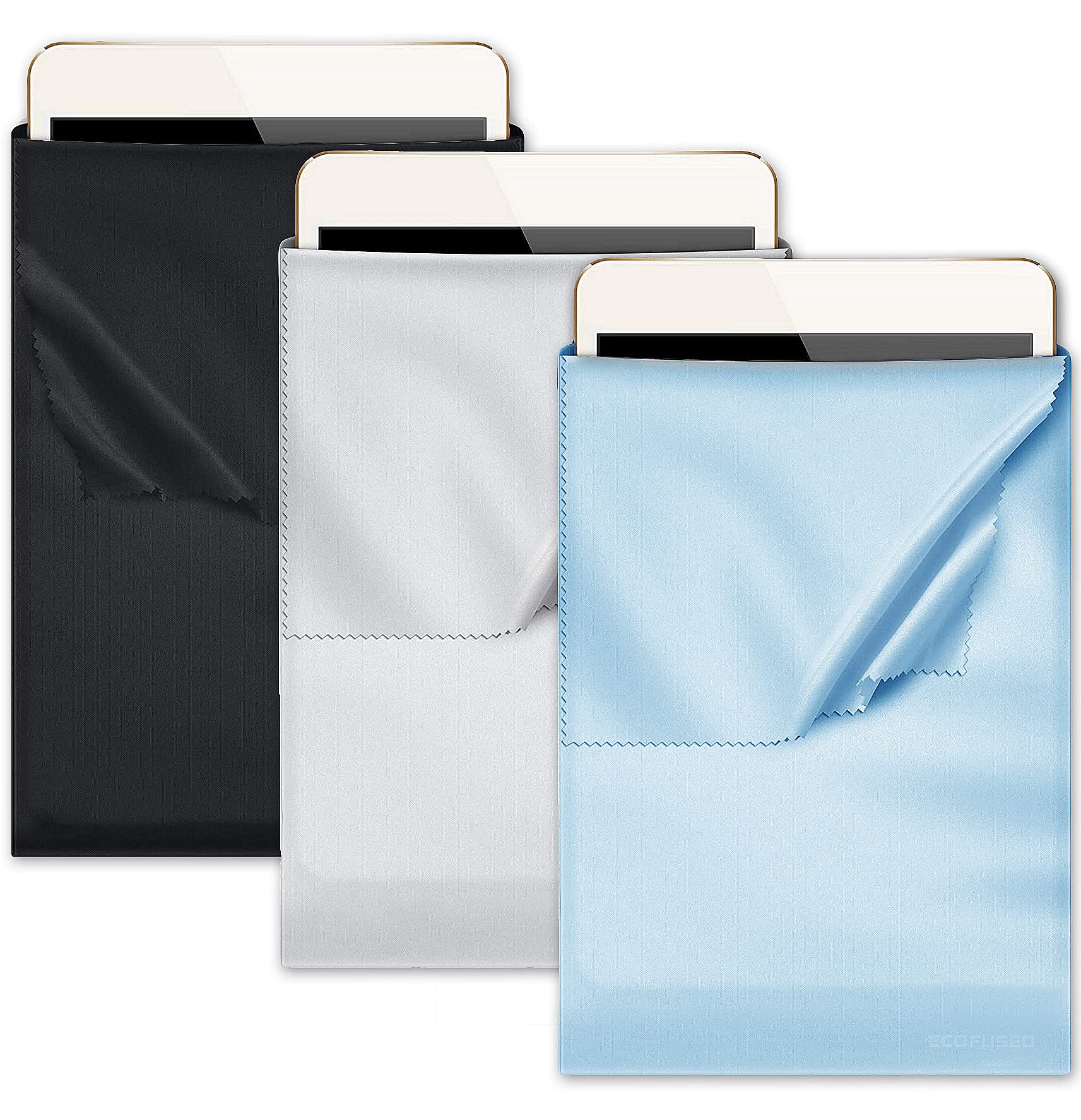 ECO-FUSED Microfiber Tablet Sleeve 3-Pack Compatible with Tablets, iPad 1-10, iPad Air 1-5, iPad Pro 11, 10.5, 9.7, Microsoft Surface 10.6, Screen Sizes 9.7-11 inches, Travel, Daily Use, Protection