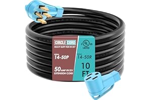 CircleCord UL Listed 50 Amp 10 Feet RV/EV Extension Cord, Heavy Duty 6/3+8/1 Gauge STW Wire, NEMA 14-50P/R Suit for Tesla Model 3/S/X/Y EV Charging and RV Trailer Campers