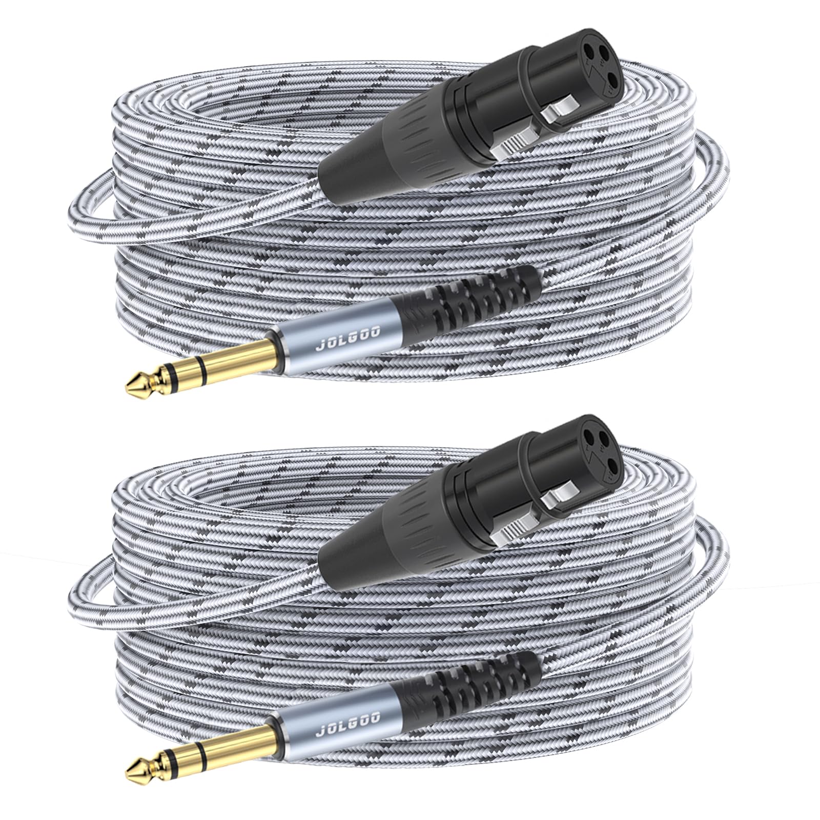 JOLGOO XLR Female to 1/4 Inch 6.35mm TRS Plug Balanced Interconnect Cable, XLR to Quarter inch Cable, 15.3 Meters 2 Pack, for Microphone,Mixer,Guitar,AMP,Speakers