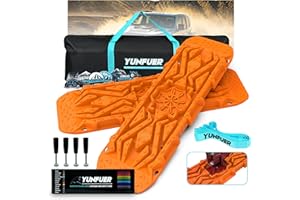 YUNFUER Recovery Traction Boards with Jack Base, Off Road Accessories 4x4 for Sand, Mud and Snow, Leashes, Mounting Kits, Carry Bag and Stickers Are Included (Orange)