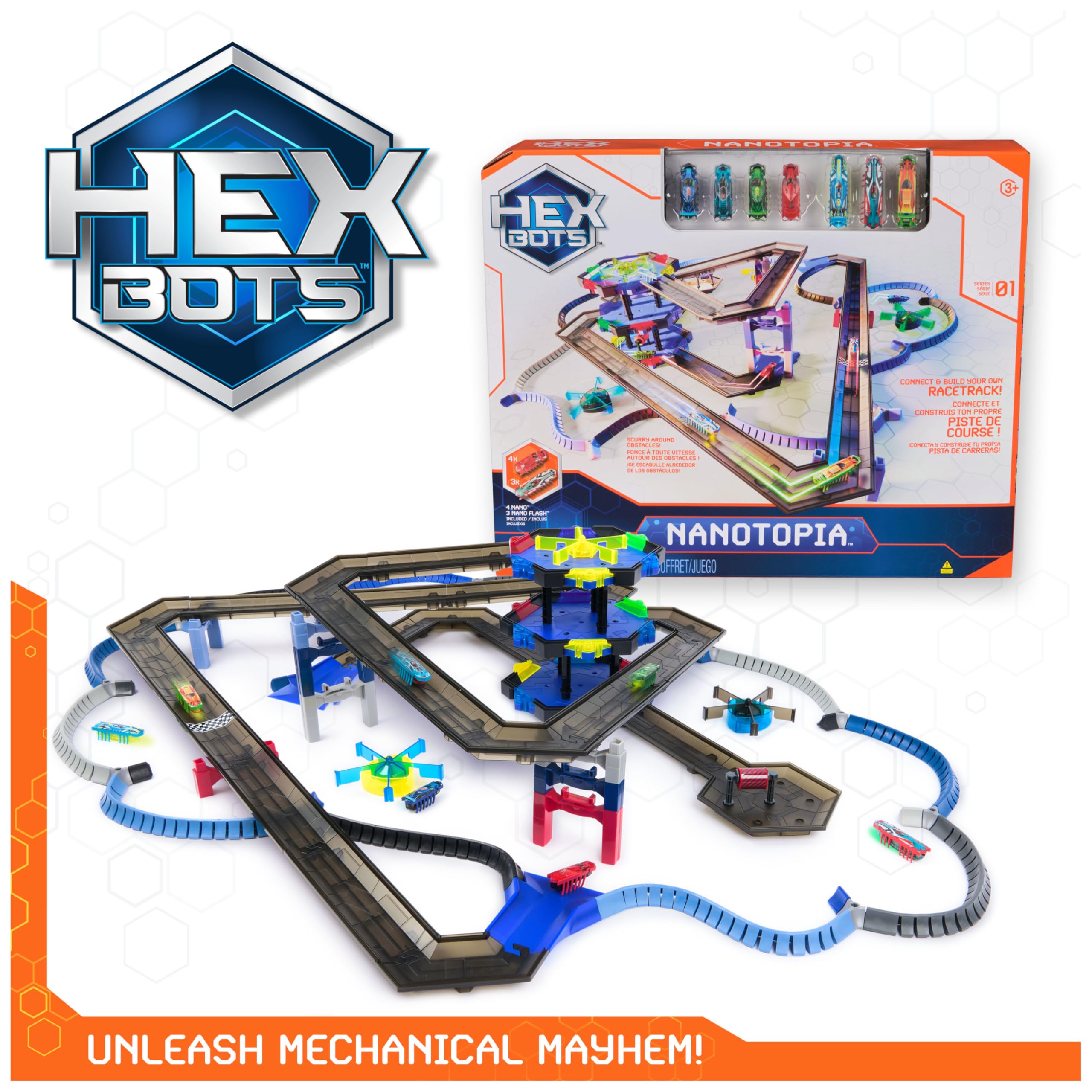 HEX Bots Nanotopia, Sensory Toys for Kids & Cats with Over 130 Pieces & 7 Nano Bots, Toy Playsets & Mini Robot Toy for Kids Ages 3 & Up, Batteries Included
