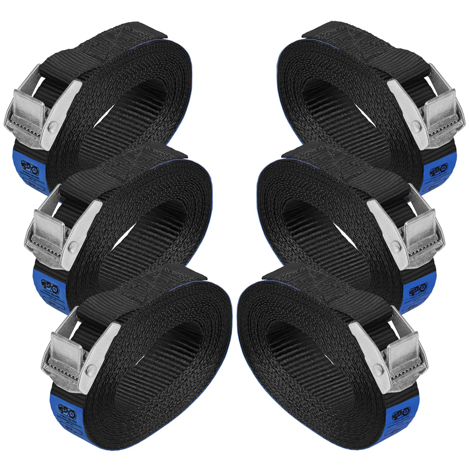 Lashing Strap Tension Belt Buckle Strap - Black - in different lengths and quantities loadable up to 250 kg DIN EN 12195-2, 6 pieces 2.5 cm x 2.5 m