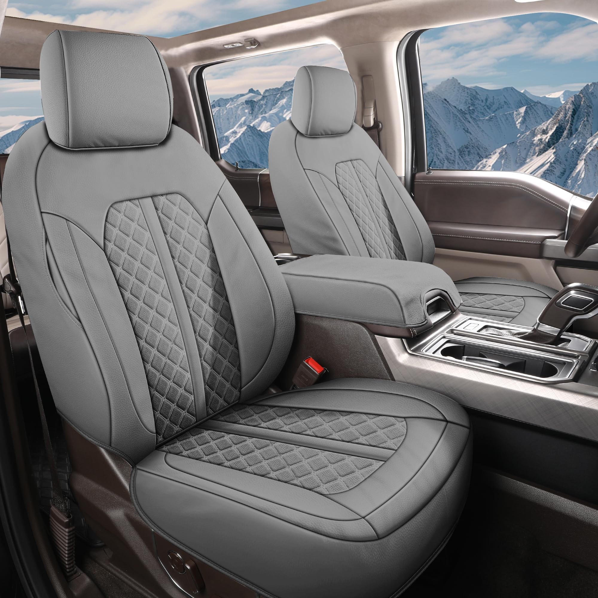 Photo 1 of Truckiipa Custom for Dodge Ram Seat Covers Full Set Leather Full Coverage Truck Seat Cover Protector Cushion Fit for 2009-2018 Dodge Ram 1500, 2010-2023 Ram 2500 3500 Crew Mega Cab, Full Set, Grey