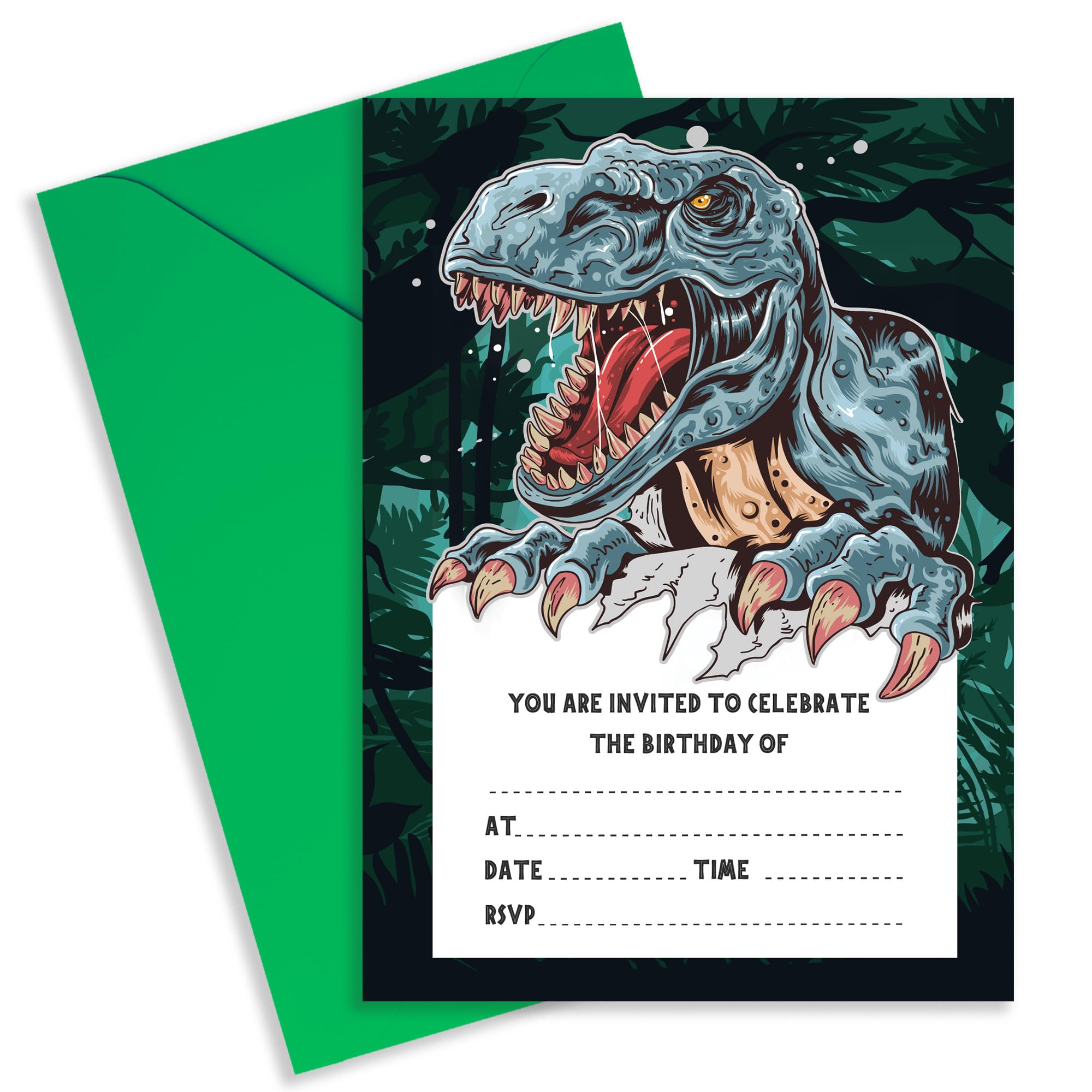 Strivee Dinosaur Birthday Invitations for Kids | Kids Dino Party Invites Pack for Children (50 Pack)