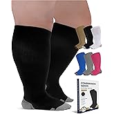 Pembrook Plus Size Compression Socks Wide Calf - Up to 6XL | Black Wide Calf Compression Socks Women Plus Size | Circulation Support