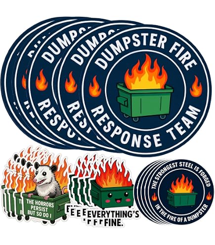 3pcs Dumpster Fire Response Team Stickers, 3x1in Dumpster Fire Decal Waterproof Funny Dumpster Fire Meme Sticker For Laptop Water Bottle Tumbler Hard Hat