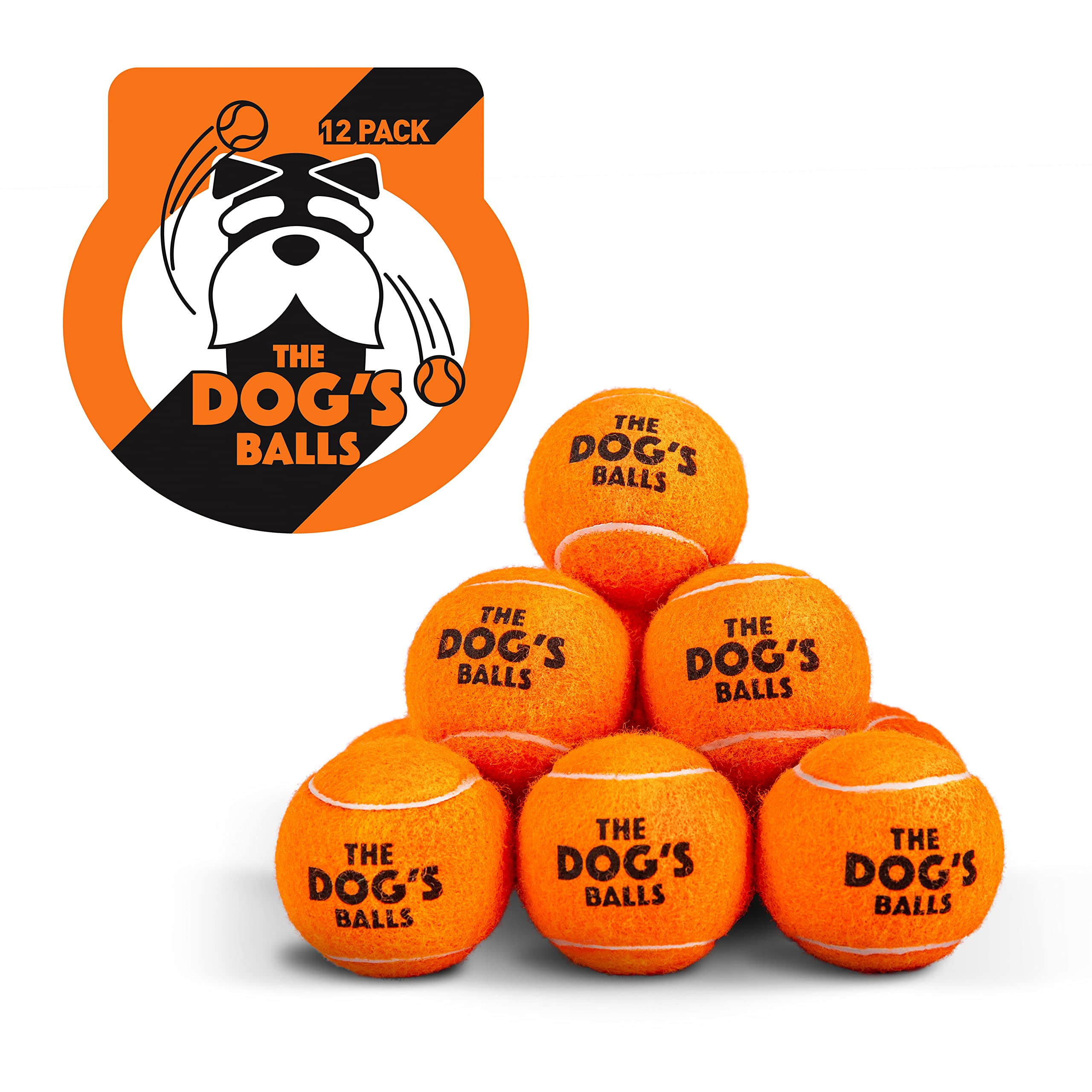 The Dog's Balls – Dog Tennis Balls, Orange, Medium, 12‑Pack - Non-Abrasive Felt Fetch Balls, Tough Rubber Core, Float in Water