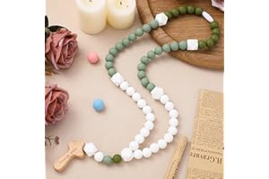 Misdary Baby Rosary Baptism Gift Silicone God Bless Kids First Rosary with Cross 1st Year Baptism Party Supply for Baby Shower Christian Communion Gifts(Green,Square)